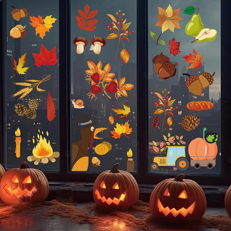 i-Beeboo Fall Window Clings for Glass Thanksgiving Clings Decor for Windows Autumn Clings for Windows Fall Window Stickers Thanksgiving Autumn Home Office Decorations for Indoor Outdoor, School Home Supplies - Image 3